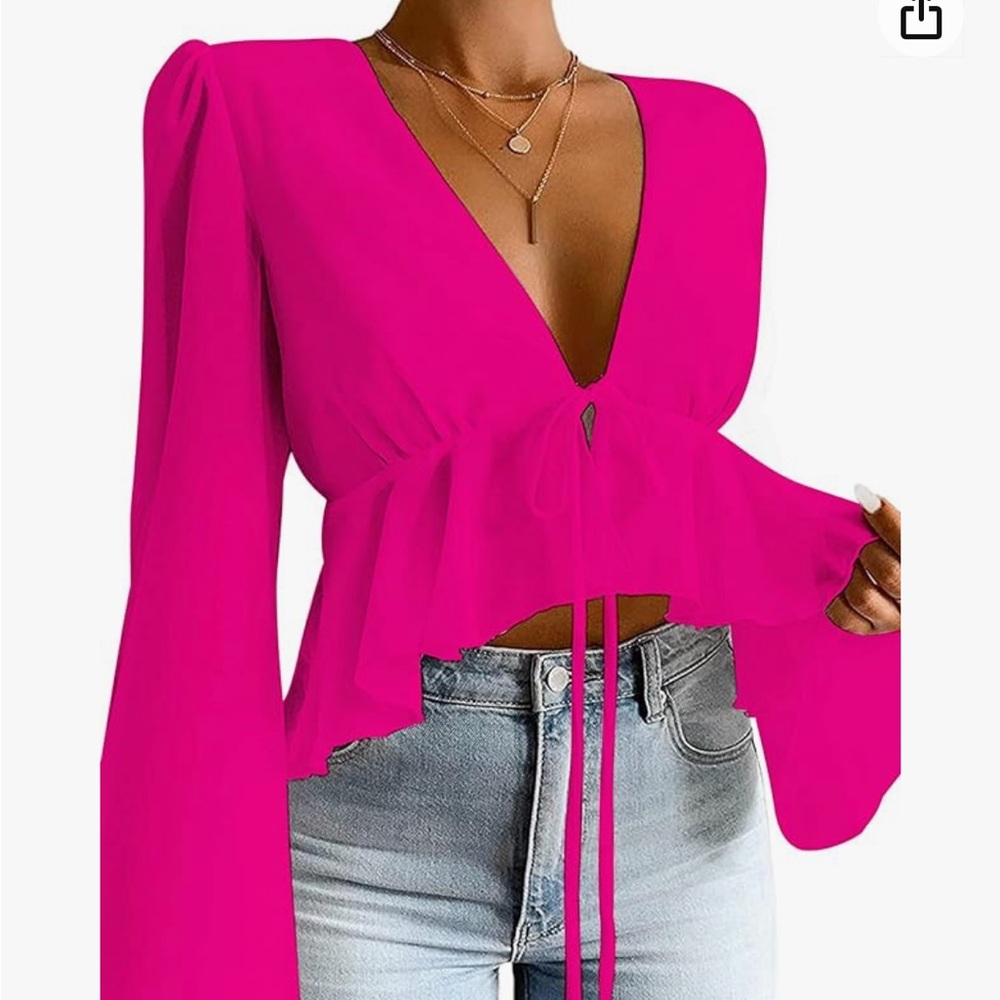 Never worn! Pink crop blouse size small